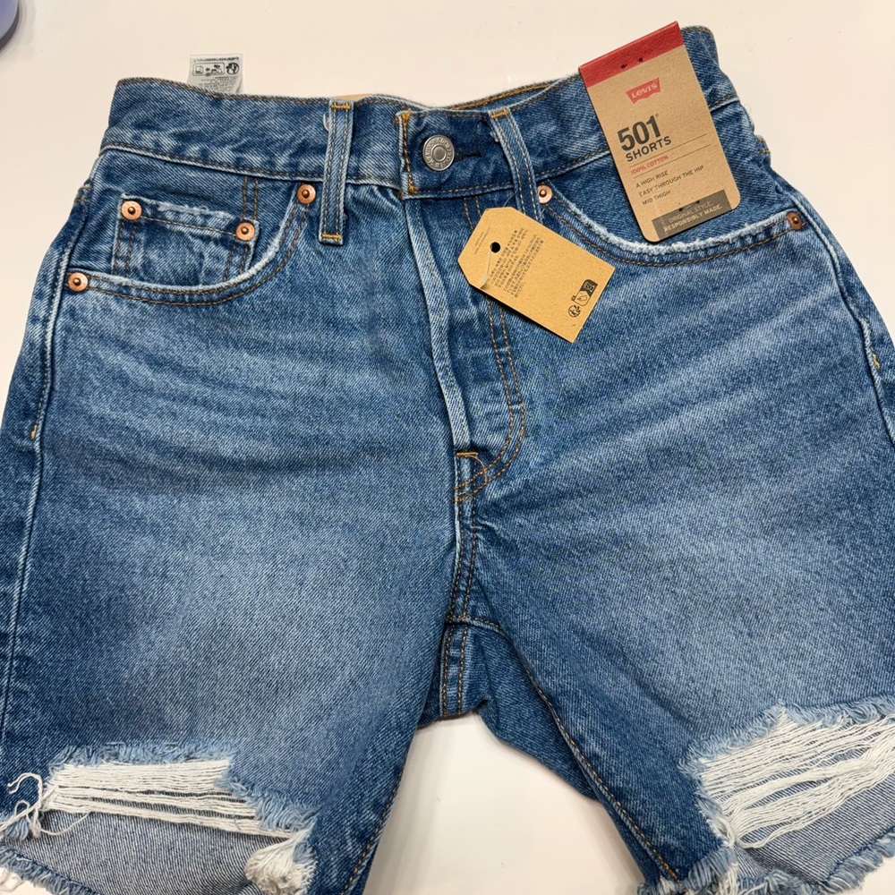 Levi's Blue Distressed Denim Shorts